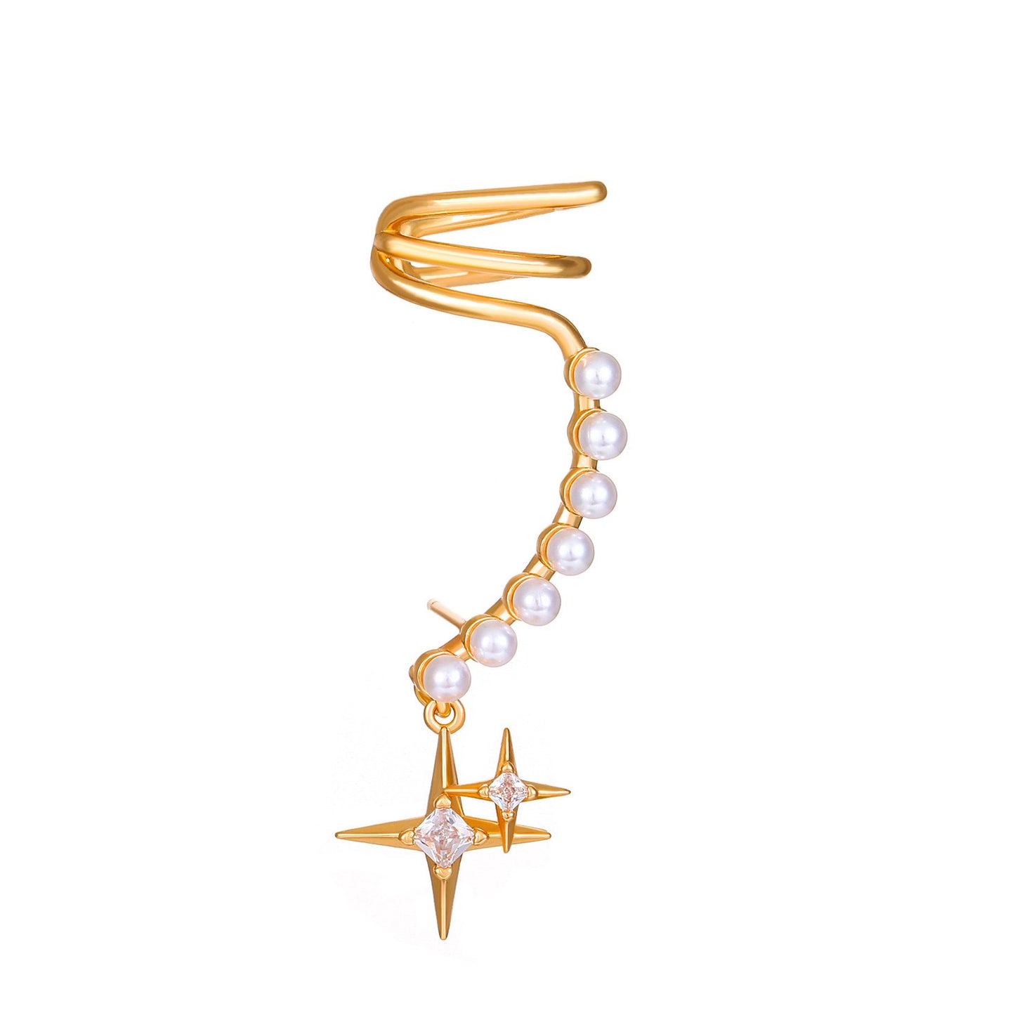 Ins diamond-studded four-pointed star ear clip without ear hole fashion temperament niche pearl ear bone clip temperament earrings female