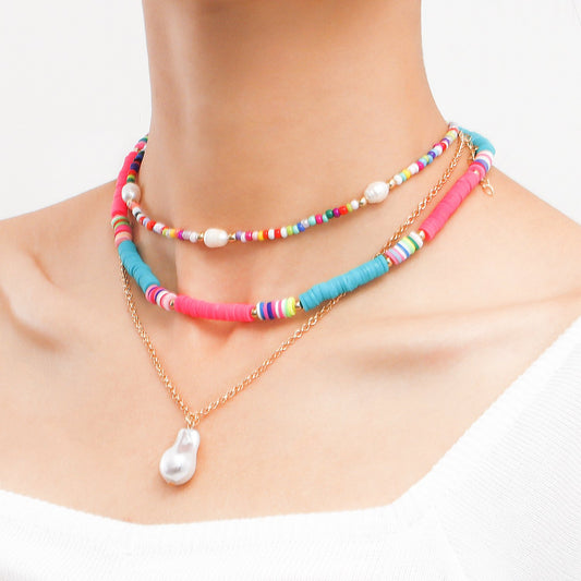 Jewelry fashion multi-layer color bohemian pearl pendant necklace necklace personality versatile necklace