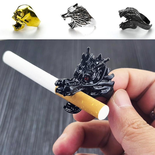 Jewelry Personality Hip Hop Dragon Head Skull Clip Smoke Ring Male Open Ring Punk Exaggerated Jewelry