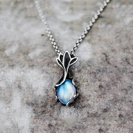 Jewelry Moonstone Pendant Necklace Female Niche Design Summer Accessories Retro Flower Jewelry