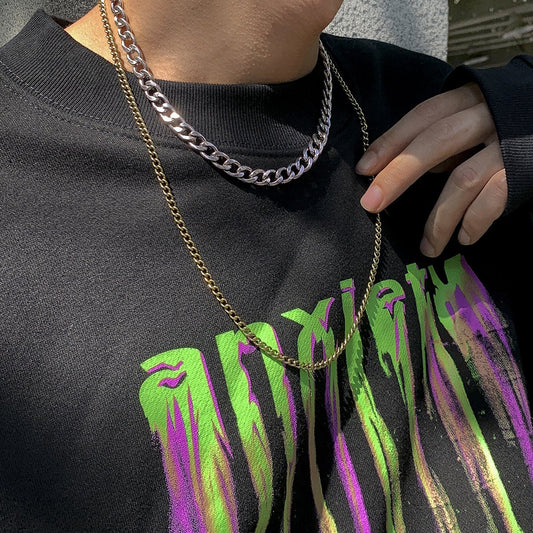 Jewelry Hip Hop Cool Mixed Color Chain Necklace Men's Retro Simple Geometric Metal Necklace