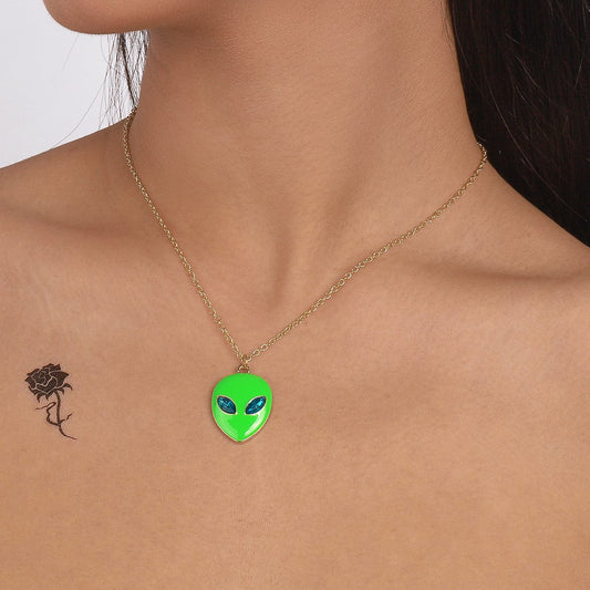 N9349 Personalized Oil Drop Necklace Colorful Water Drop Alien Necklace Creative Retro Creative Pendant