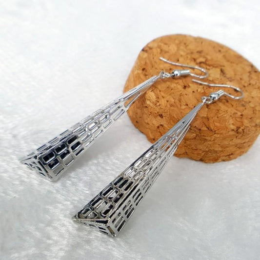 Long Pyramid Hollow Imitation Zircon Triangle Earhook Pendant Earring Jewelry Alloy Earrings Earrings