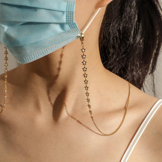 Fashion small flower mask hanging chain stainless steel gold-plated mask anti-lost hanging neck lanyard glasses chain