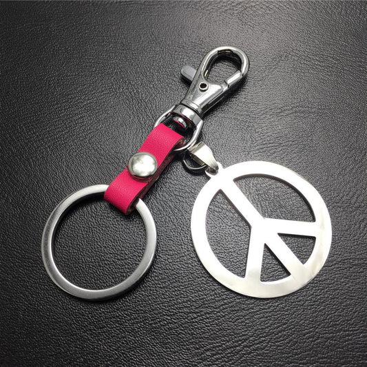 Anti-war symbol titanium steel pendant stainless steel key pendant cowhide connecting piece Valentine's Day gift world peace
