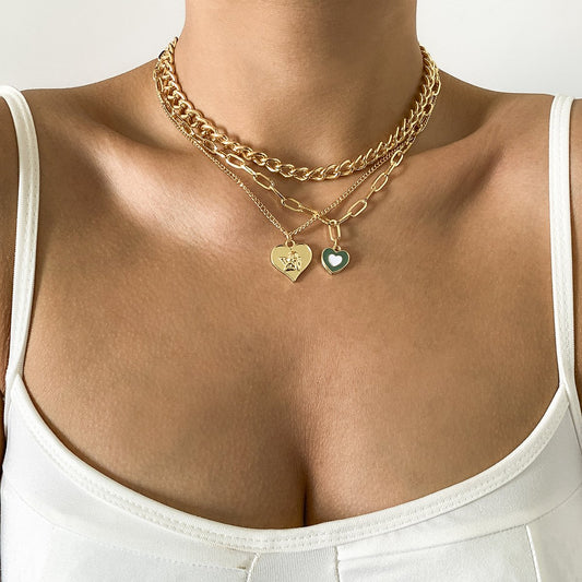 Jewelry Simple Metal Angel Peach Heart Pendant Necklace Retro Drip Oil Heart Shaped Clavicle Necklace Female