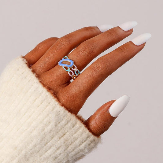 Ins niche design atmosphere sense female stainless steel hollow stripe adjustable titanium steel ring opening ring