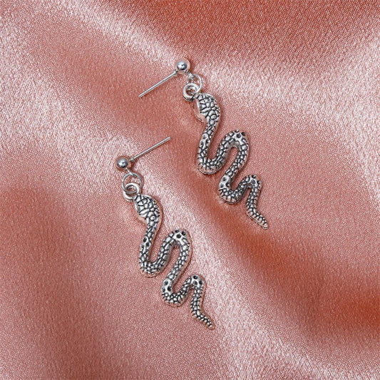 Trendy creative exaggerated snake-shaped earrings personalized retro net red metal long earrings