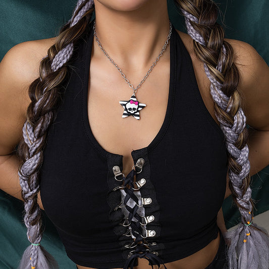 Ornaments Sweet Cool Star Striped Skull Necklace Female Simple Halloween Three-dimensional Creative Necklace