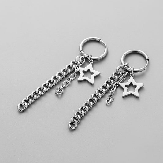 Fashion and personality all-match stainless steel five-pointed star chain earrings for men and women the same earrings jewelry