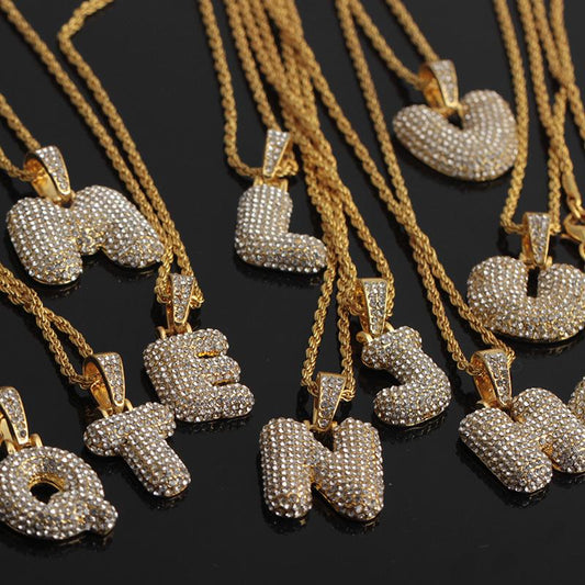 Personalized hip-hop diamond letter necklace fashion trend 26 letters pendant jewelry