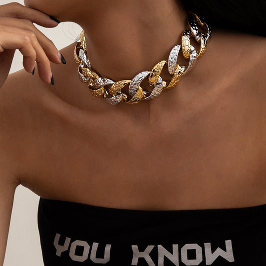 Jewelry Hip Hop Punk Mixed Color Hemp Necklace Thick Chain Necklace Geometric Hollow Single Layer Clavicle Necklace