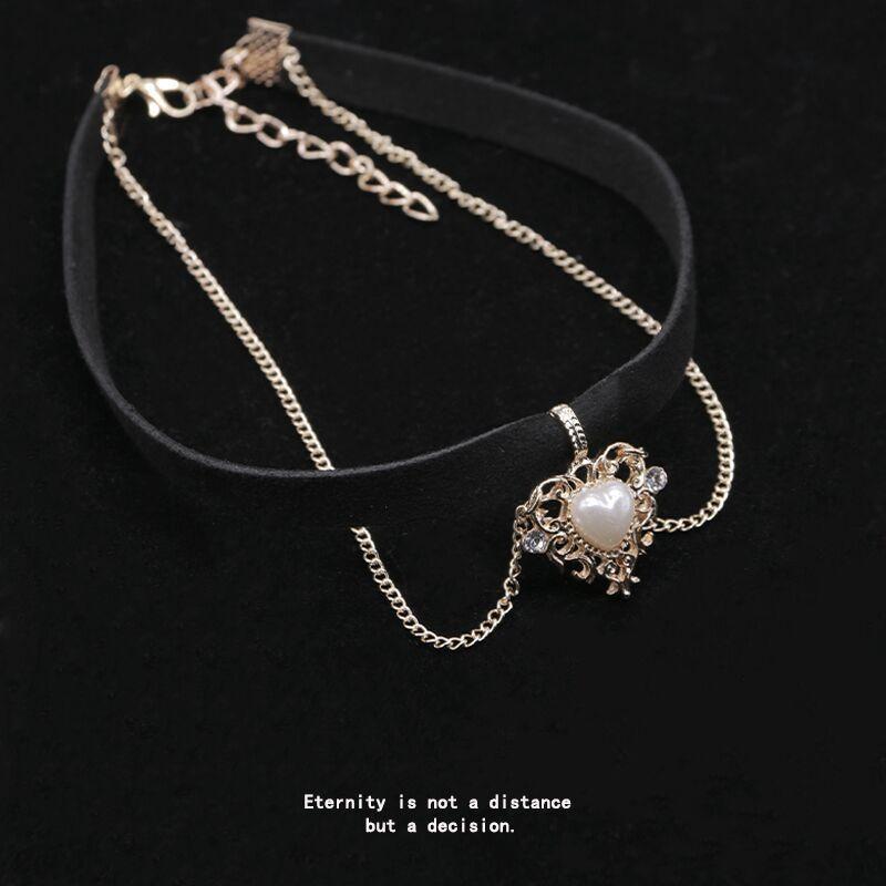 Retro girl choker gold peach heart velvet chain love water drop necklace clavicle chain collar necklace