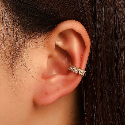 Retro Copper Inlaid Zircon Earrings Earrings Fashion Light Luxury Metal Geometric C-shaped Ear Bone Clip Earrings Without Ear Piercing