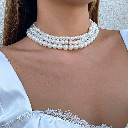 Jewelry Fashion Versatile Multilayer Clavicle Necklace Feminine Indifferent Pearl Beaded Necklace Female