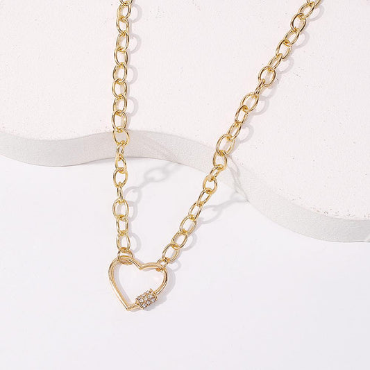 N8225 Popular Alloy Diamond Heart Necklace Temperament Retro Alloy Chain Personality Lock Necklace