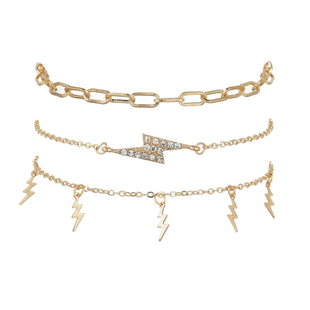 Simple Point Drill Lightning Pendant Foot Decoration Multi-layer 3-piece Suit Anklet Jewelry