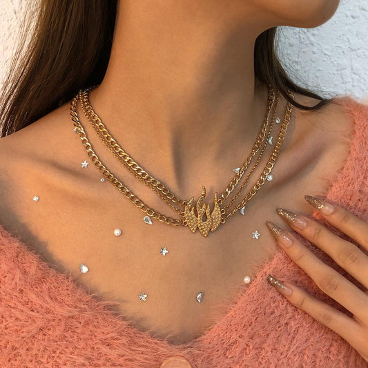 N9486 Jewelry Metal Texture Simple Flame Necklace Fashion Retro Creative Necklace Female