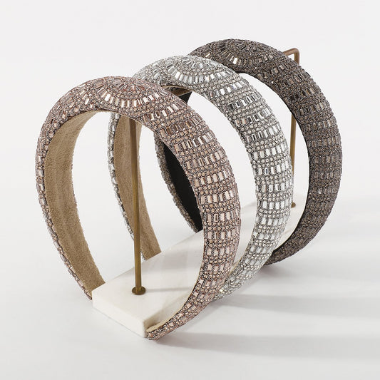 F4614 Baroque Xiaoxiang Light Luxury High Skull Headband Net Red Exaggerated Temperament Rhinestone Sponge Headband