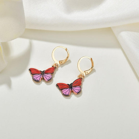Fashion retro ins color butterfly oil drop earrings personality temperament set earrings