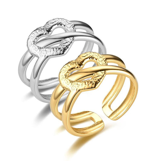 Fashion opening heart-shaped titanium steel ring 24K gold stainless steel couple ring