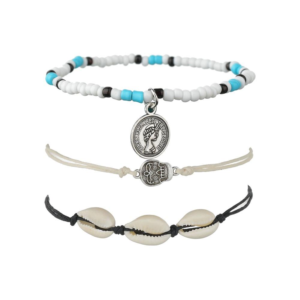 Anklet Creative Retro Bohemian Head Stamp Shell Skull Anklet Set