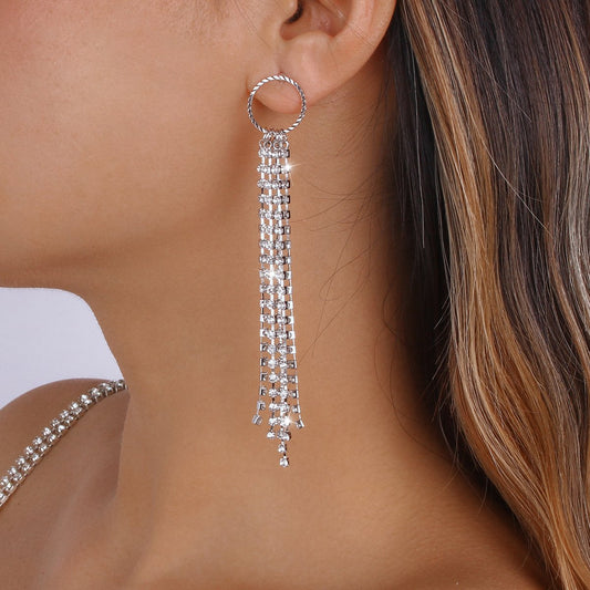 E1437 Temperament Tassel Earrings Circle Rhinestone Claw Chain Personality Earrings Street Photography Banquet Show Earrings