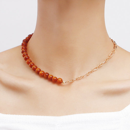 Jewelry Stitching Half Simple Bead Necklace Women's Versatile Light Luxury Personality Natural Trendy Necklace