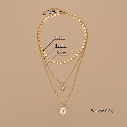Retro Queen Head Necklace Fashion CCB Alloy Pendant Multilayer Necklace Accessories