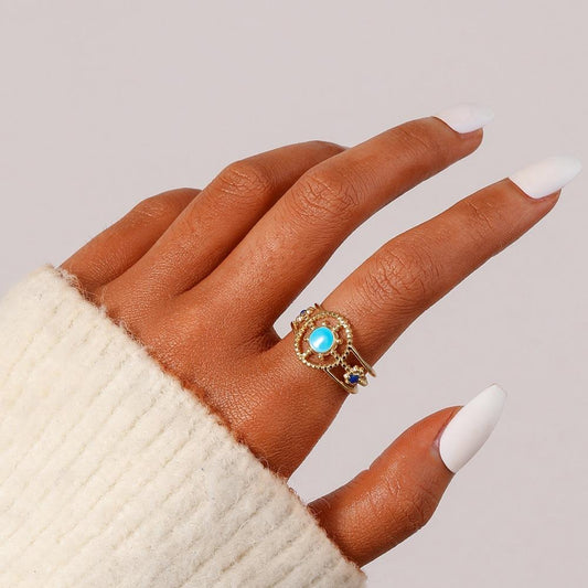 Exquisite and generous women's stainless steel creative opening adjustable color hollow sun ring