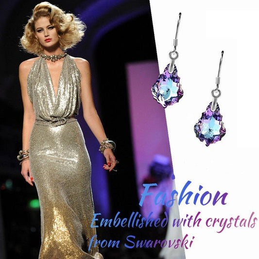 Fashion Baroque Leaf Dangle Earrings Women Silver Plated Pin Austrian Crystal Tourmaline Maple Leaf Earrings Jewelry