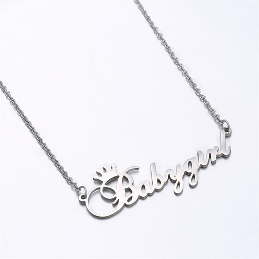 Jewelry Personality Babygirl English Letter Necklace Simple Ladies Crown Clavicle Chain
