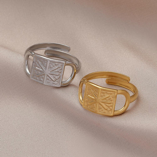 ins fashion titanium steel adjustable square shield retro ring trend stainless steel hip-hop personality ring