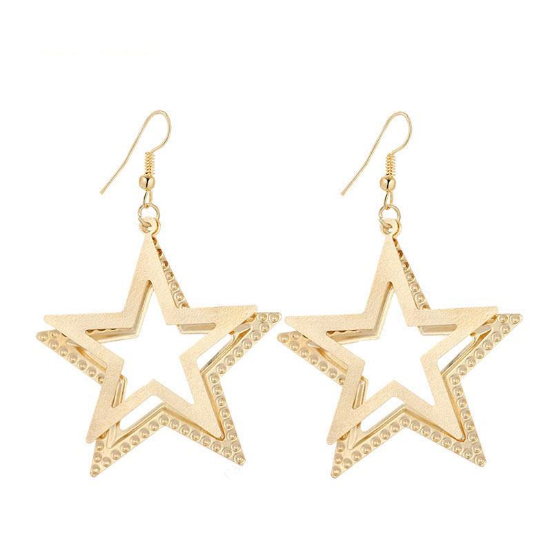 Fashion Double Hollow Frosted Star Earrings OL Star Ear Jewelry