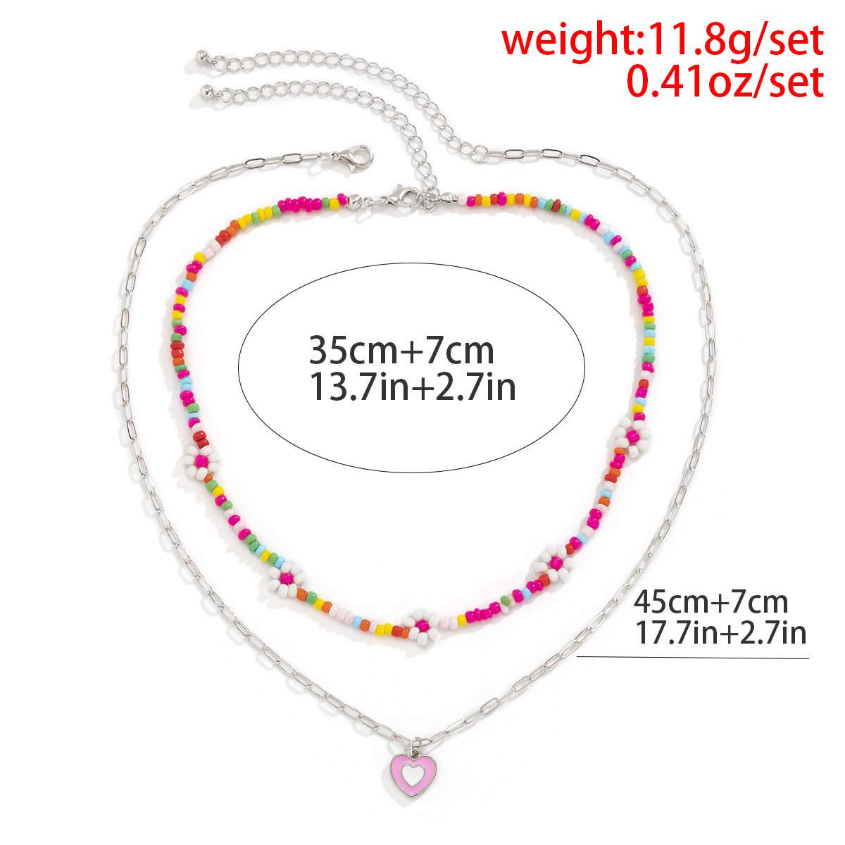 Jewelry Creative Rice Bead Contrasting Color Daisy Heart Necklace Sweet Cool Drop Nectarine Heart Geometric Necklace Female