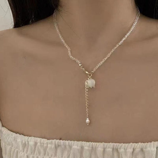 Moonlight Lily of the Valley Super Fairy French Flower Pearl Pendant Necklace Retro High Quality Temperament Vacation Clavicle Chain