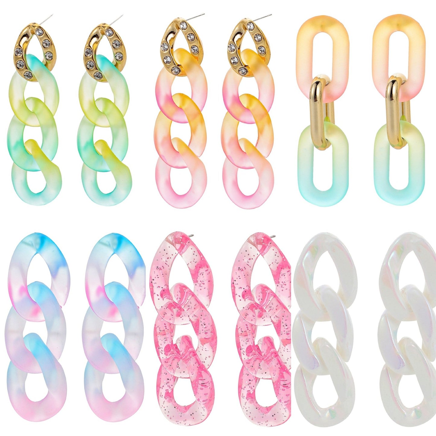Colorful transparent crystal resin cross chain earrings personality exaggerated fashion atmosphere ear jewelry