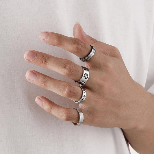 Fashion simple personality stainless steel titanium steel ring letter set ring versatile punk men's ring