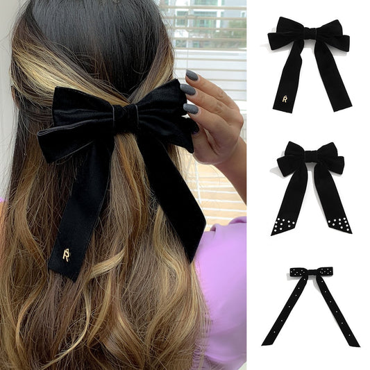 Jewelry Versatile Velvet Handmade Imitation Pearl Hair Ornament Simple Micro-inlaid Letter Bow Hairpin Female