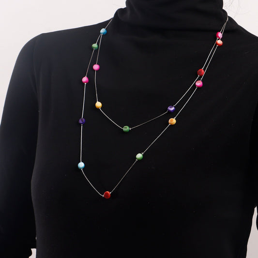 Jewelry long double-layer tassel color zircon necklace women's sweater chain ins metal necklace