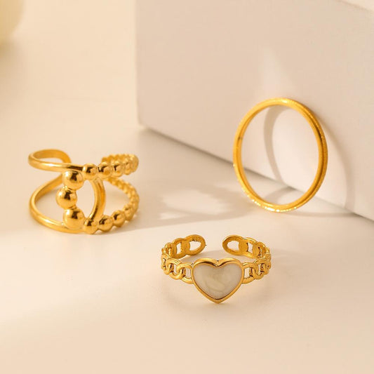 Fashion Simple Personality Stainless Steel Open Love Drip Oil Hollow Scrub Set Ring Female