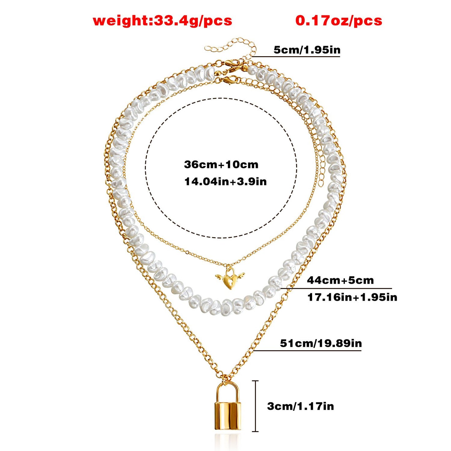 Jewelry Xiaoxiang multi-layer special-shaped highlight imitation pearl angel love padlock pendant necklace female