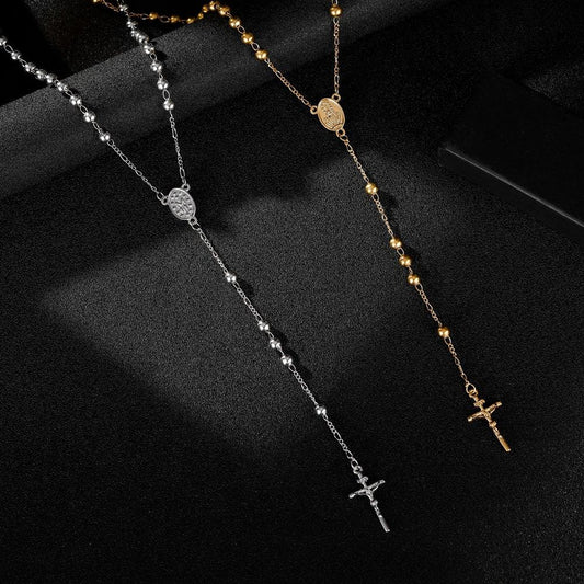 Fashion Jewelry Personality Beaded Stitching Cross Necklace Versatile Style Men's and Women's Jewelry