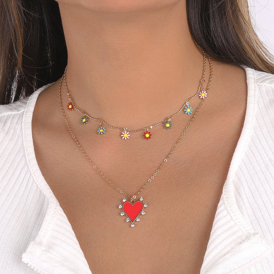N1152 Small fresh folded collarbone necklace dripping oil love flower micro-inlaid niche fashion necklace for women