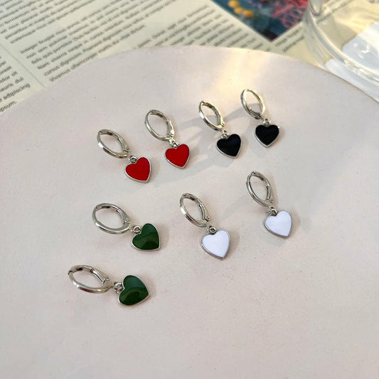 Retro Drip Oil Heart Earrings Female Fashion Simple Sweet Color Peach Heart Earrings Earrings Versatile Earrings