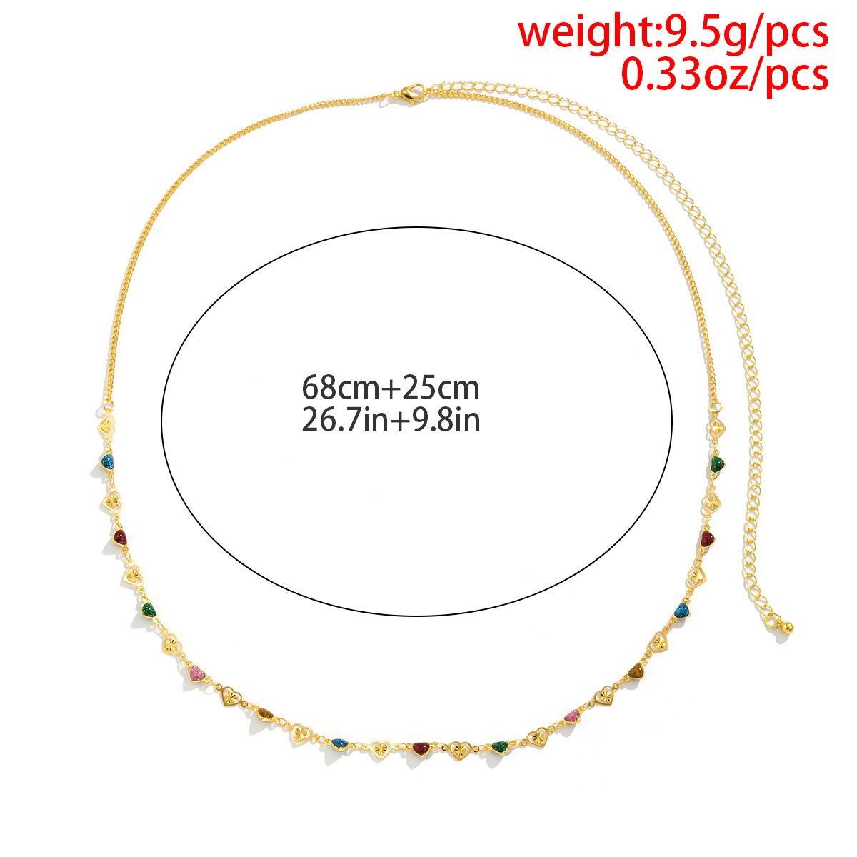 Jewelry Creative Mixed Color Stitching Peach Heart Body Chain Simple Hollow Drip Oil Single Layer Waist Chain Female