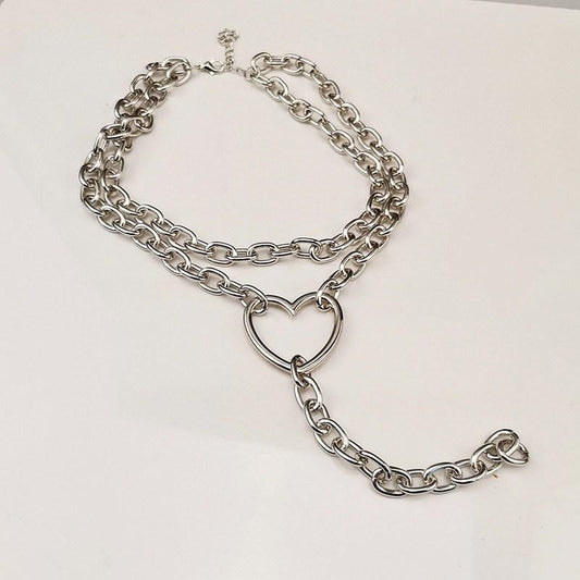 Jewelry punk exaggerated long ring multi-layer necklace personalized thick chain peach heart hip-hop necklace