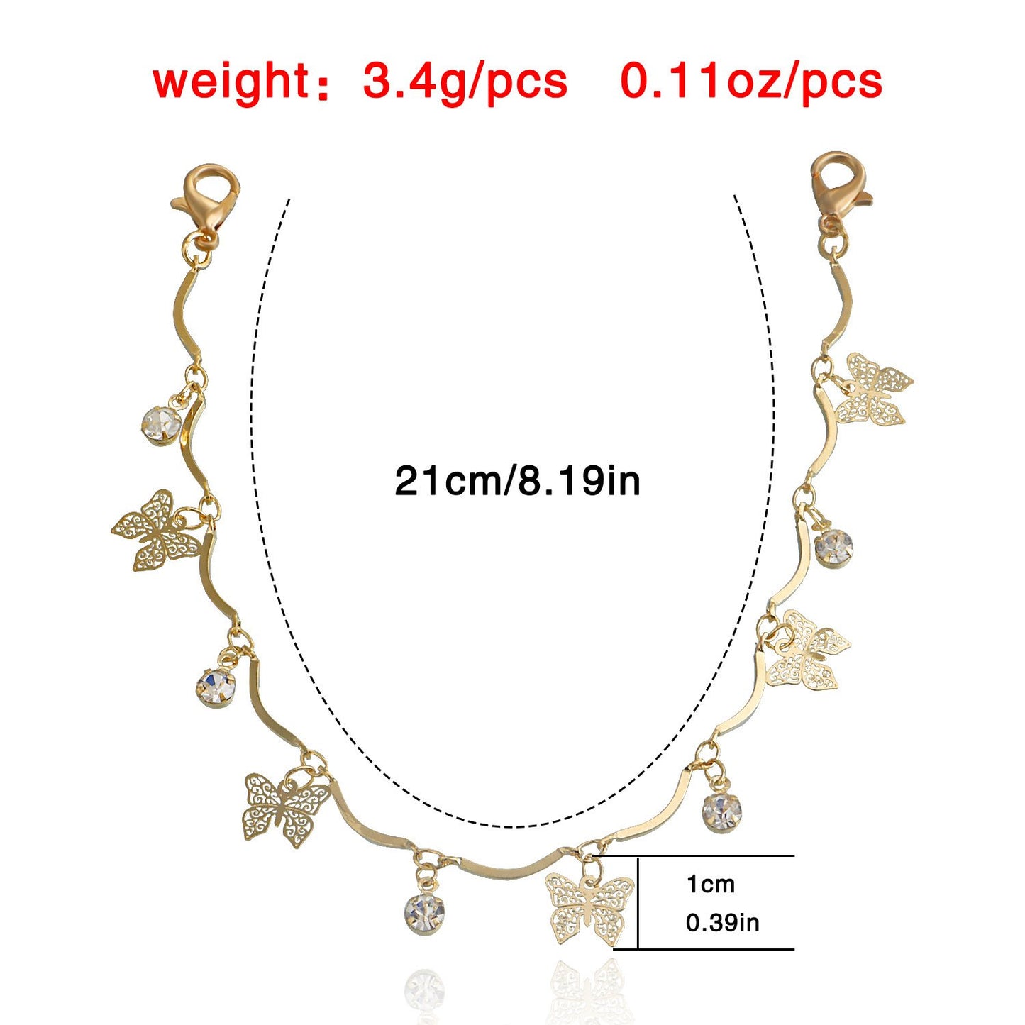 Jewelry Exquisite Hollow Butterfly Zircon Diamond Pendant Pants Bag Chain Female Ins Splicing Metal Chain Clothing