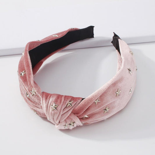 F3814 Simple solid color knotted hair accessories fashion five-pointed star pressure hair headband retro personality velvet headband