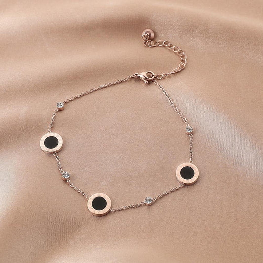 Year Spring Stainless Steel Rose Gold Anklet Round Black Oil Roman Numeral Simple Personality Jewelry